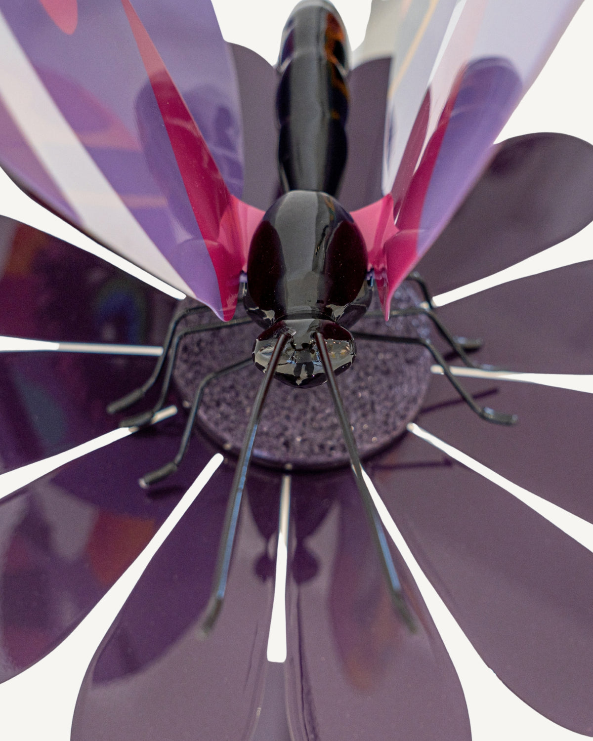 Untitled, steel butterfly sculpture by Pineda Mariscal, view from below