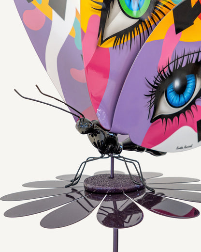 Untitled, steel butterfly sculpture by Pineda Mariscal, body and daisy detail