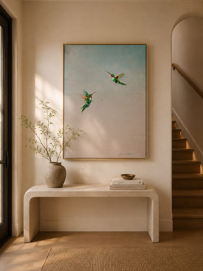 Flying together III by JM Reyes in a room | Jaloe Art Gallery
